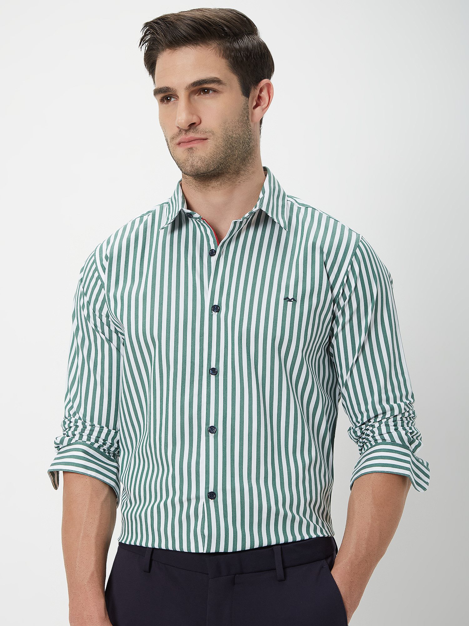 Green u0026 White Candy Stripe Stretch Slim Fit Casual Shirt