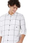 White & Black Windowpane Check Slim Fit Casual Shirt