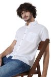 White Cotton Linen Slim Fit Casual Shirt