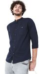 Navy Cotton Linen Slim Fit Casual Shirt