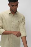 Light Khaki & White Printed Check Slim Fit Casual Shirt