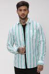 Green & White Printed Stripe Slim Fit Casual Shirt