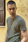 Olive Taped Slub Jersey Henley