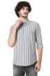 Charcoal & White Cotton Linen Stripe Slim Fit Casual Shirt