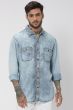 Iced Light Blue & White Pin Stripe Slim Fit Casual Shirt