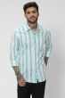 Green & White Printed Stripe Slim Fit Casual Shirt