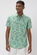 Light Green & White Floral Print Slim Fit Casual Shirt