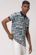 BLUE  CAMO PRINT SLIM FIT PIQUE POLO