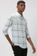 White & Light Blue Windowpane Check Slim Fit Casual Shirt