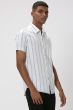 Navy & White Printed Stripe Slim Fit Casual Shirt