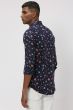 Navy & Multi Floral Print Slim Fit Casual Shirt