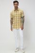 Yellow & Multi Windowpane Check Slim Fit Casual Shirt