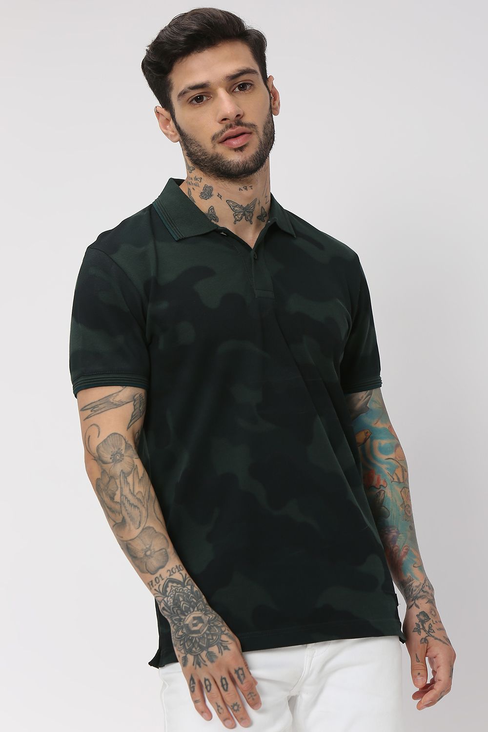 Black camo polo shirt top