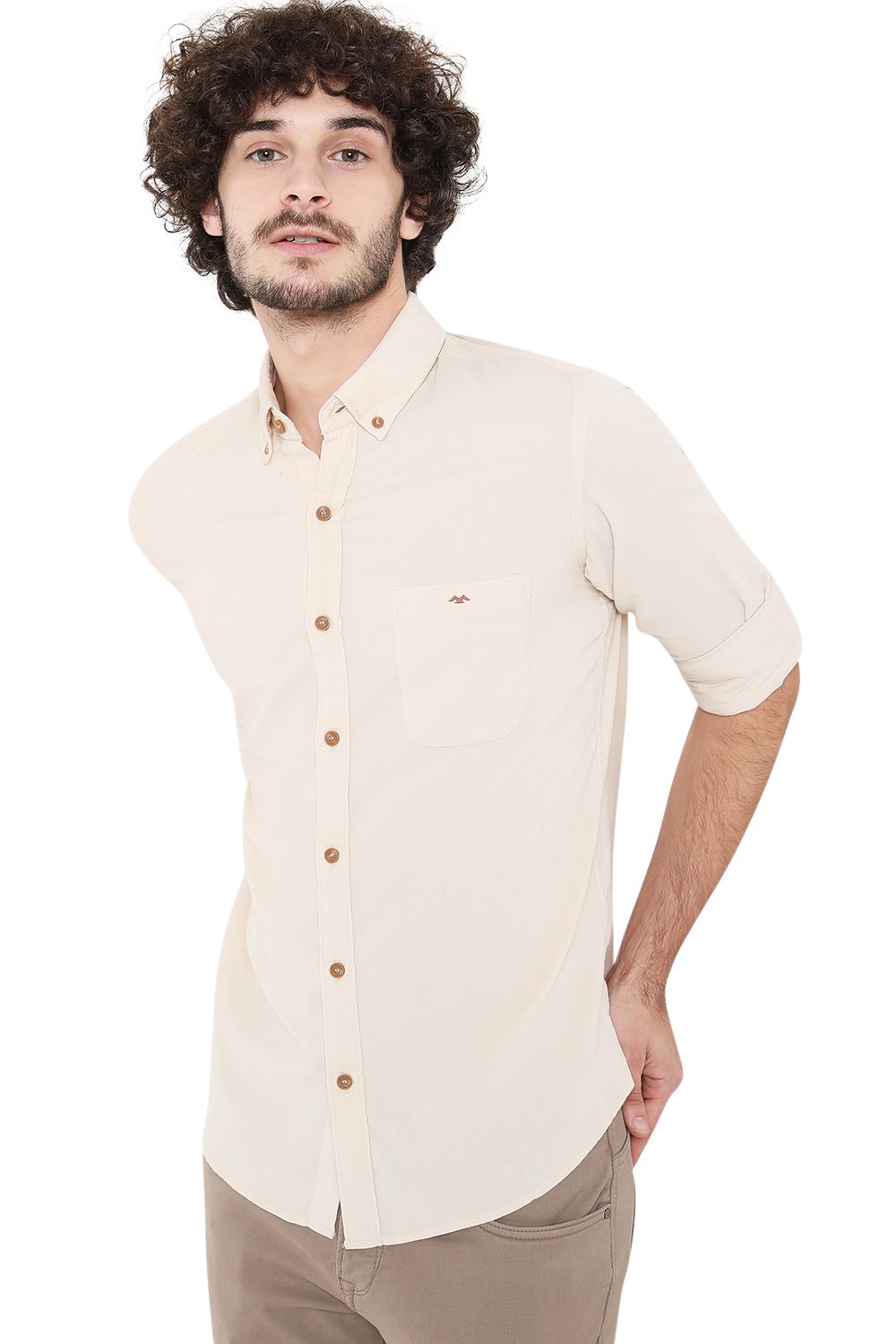 Beige Textured Slim Fit Casual Shirt