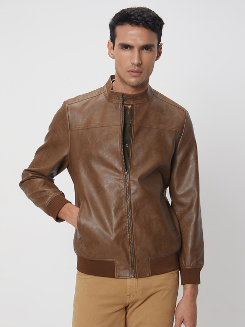 Brown Biker Slim Fit Jacket