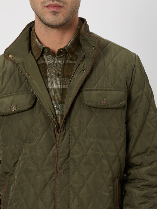 Olive Quilted Slim Fit Jacket