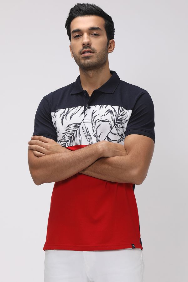 NAVY CUT & SEW SLIM FIT PIQUE POLO