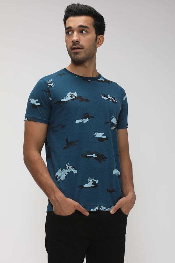NAVY SLIM FIT JERSEY GRAPHIC TEE