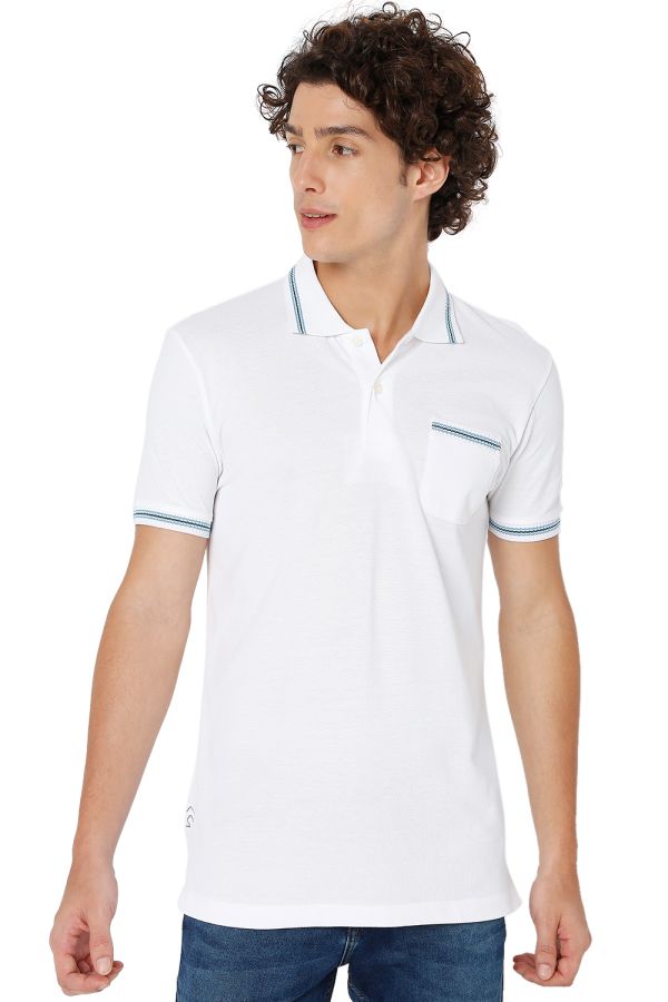 White Contrast Collar Polo