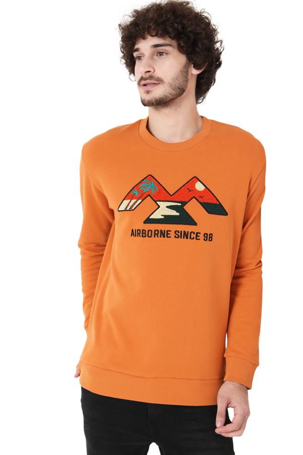 Mustard Textured Embroidery Sweatshirt