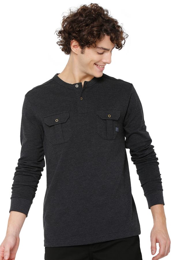 Anthra Melange Military Long Sleeve Henley