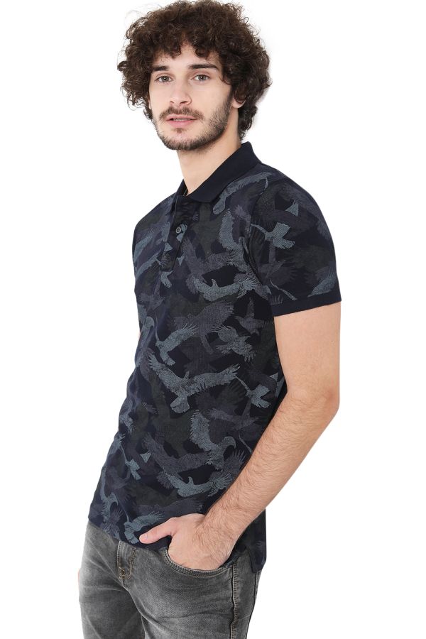 Navy Bird Print Polo