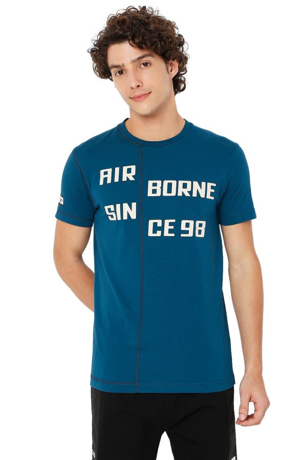 Teal Text Knitted Jersey Graphic T-Shirt