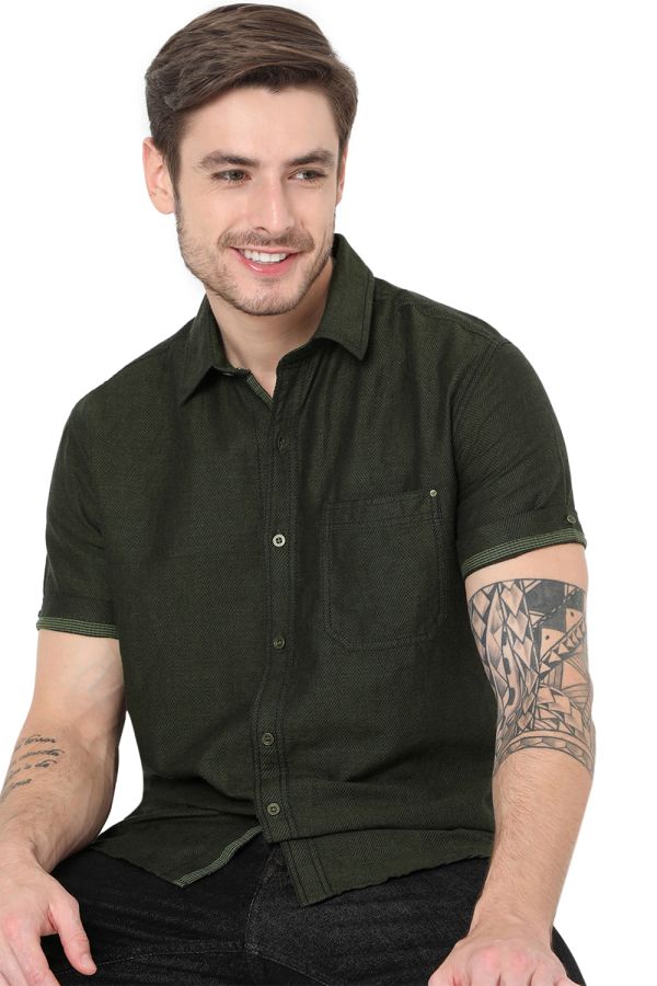 OLIVE SLIM FIT CASUAL SHIRT