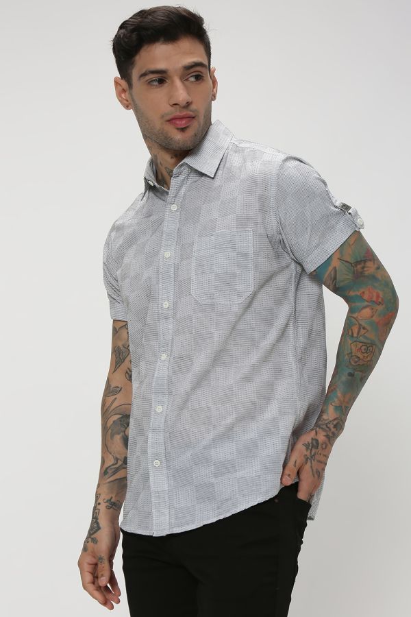 White Check Slim Fit Casual Shirt