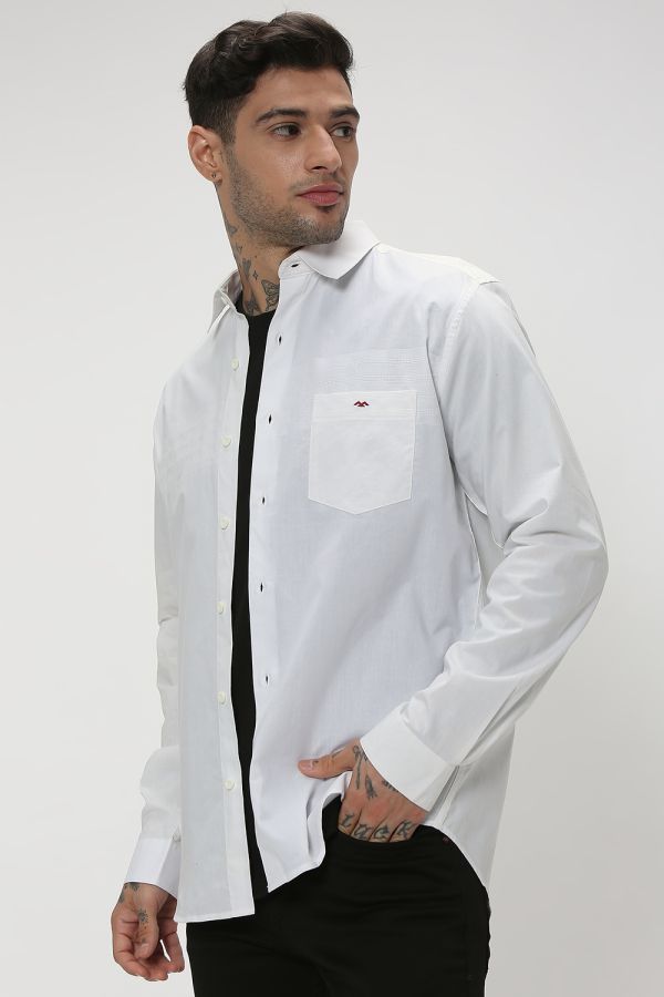 White Textured Dobby Slim Fit Casual Shirt