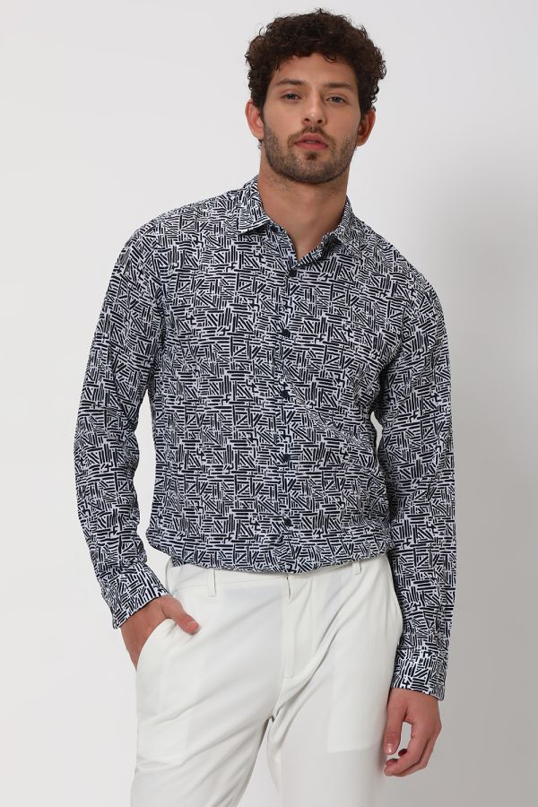 Navy Textured Print Shirt