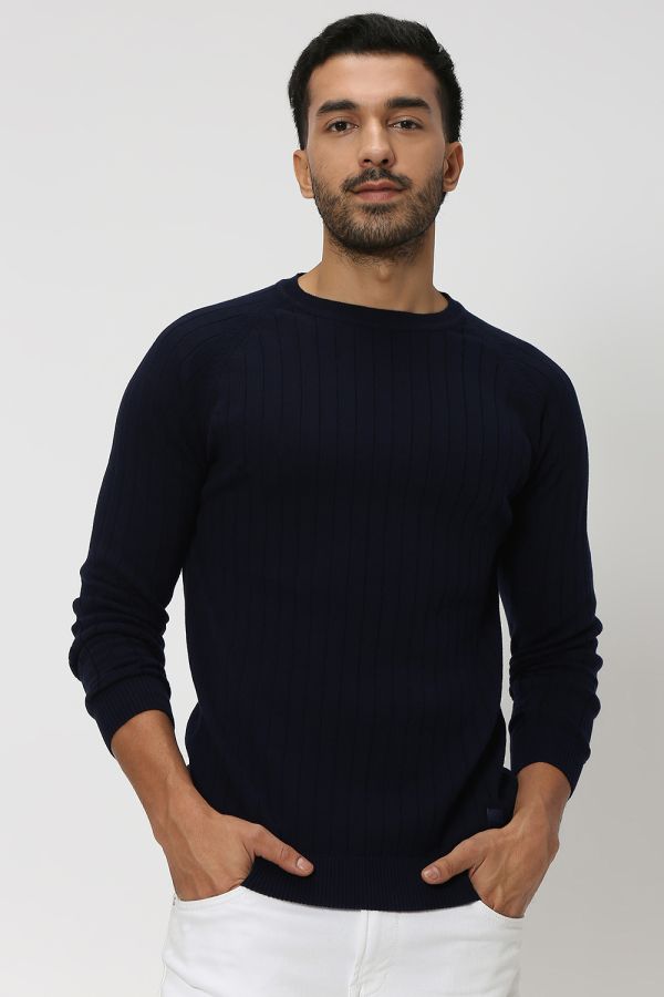 Navy Textured Stripe Flatknit
