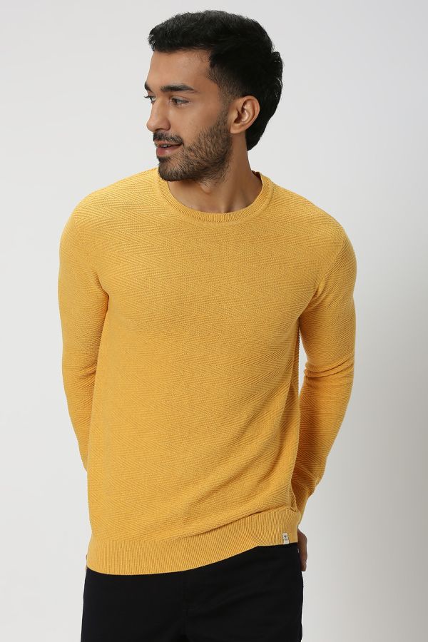 Mustard Textured Slim Fit Flatknit