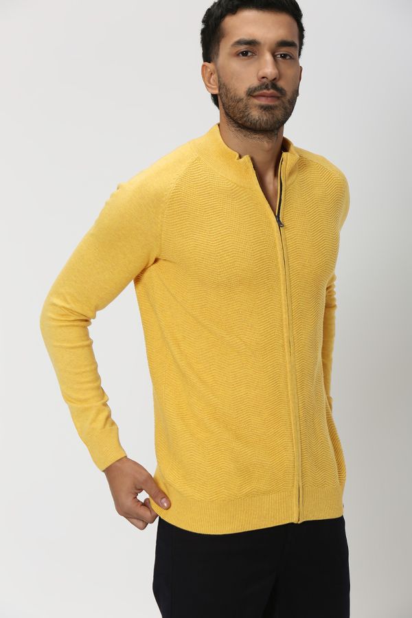 Mustard Textured Slim Fit Sweater