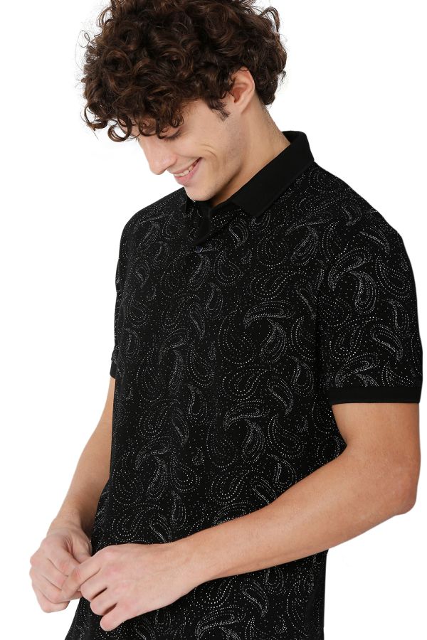 Black Paisley Print Polo