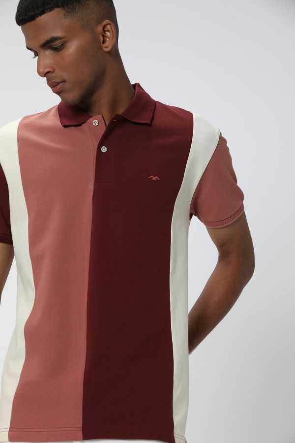 Pastel Pink & White Cut & Sew Pique Polo T-Shirt
