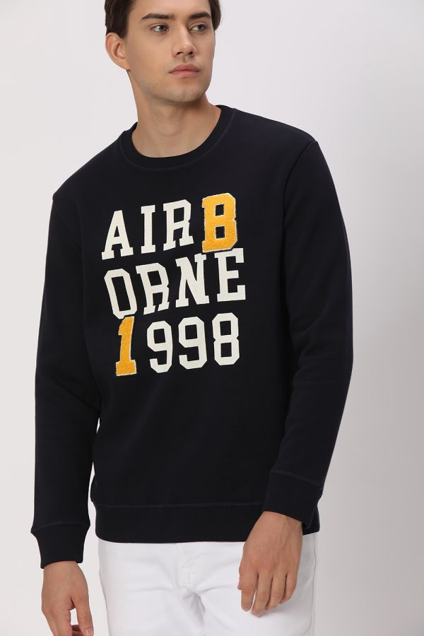 Navy & Yellow Plain Knitted Fleece Sweatshirt