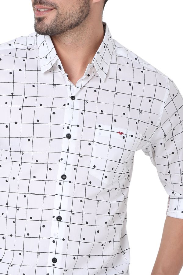 WHITE & BLACK GRAPHIC CHECK SLIM FIT CASUAL SHIRT