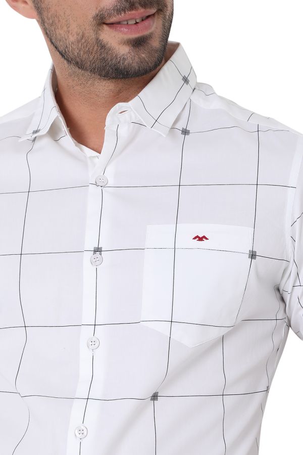 WHITE & NAVY GRAPHIC CHECK SLIM FIT CASUAL SHIRT