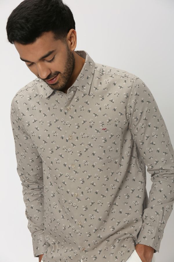 Beige Floral Print Shirt