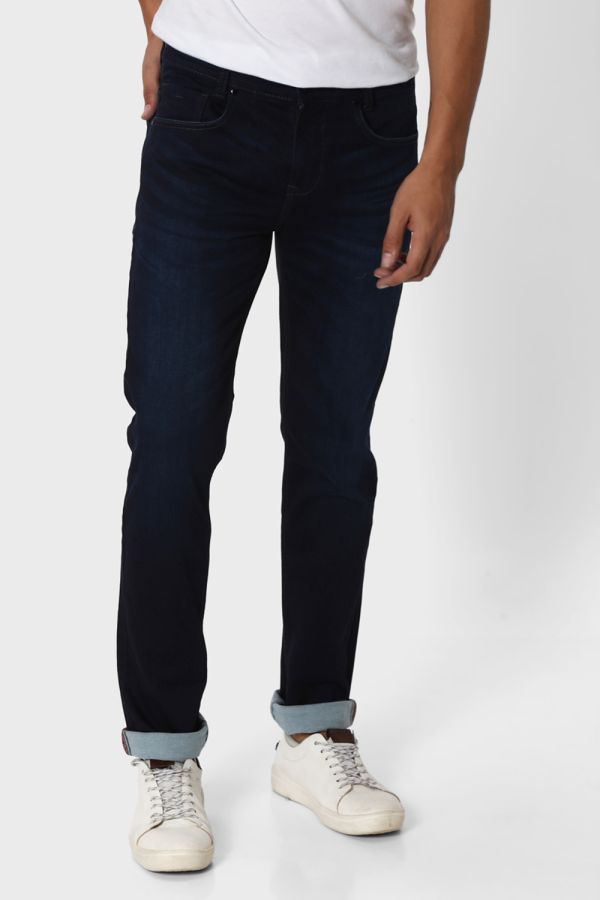 Dark Indigo Blue Narrow Fit Denim Deluxe Stretch Jeans