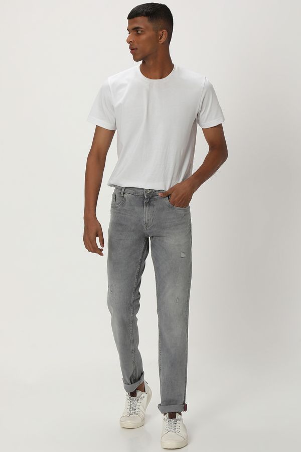 Grey Super Slim Fit Distressed Stretch Jeans