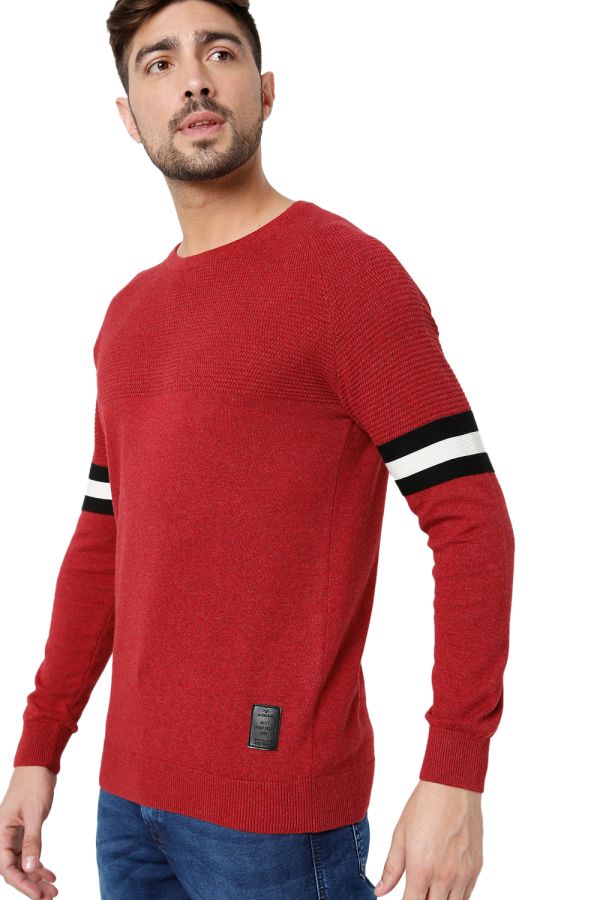 Stripe Sleeve Cotton Sweater