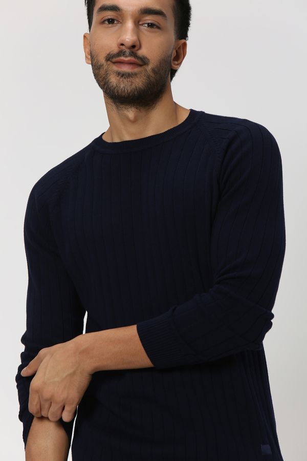 Navy Textured Stripe Flatknit