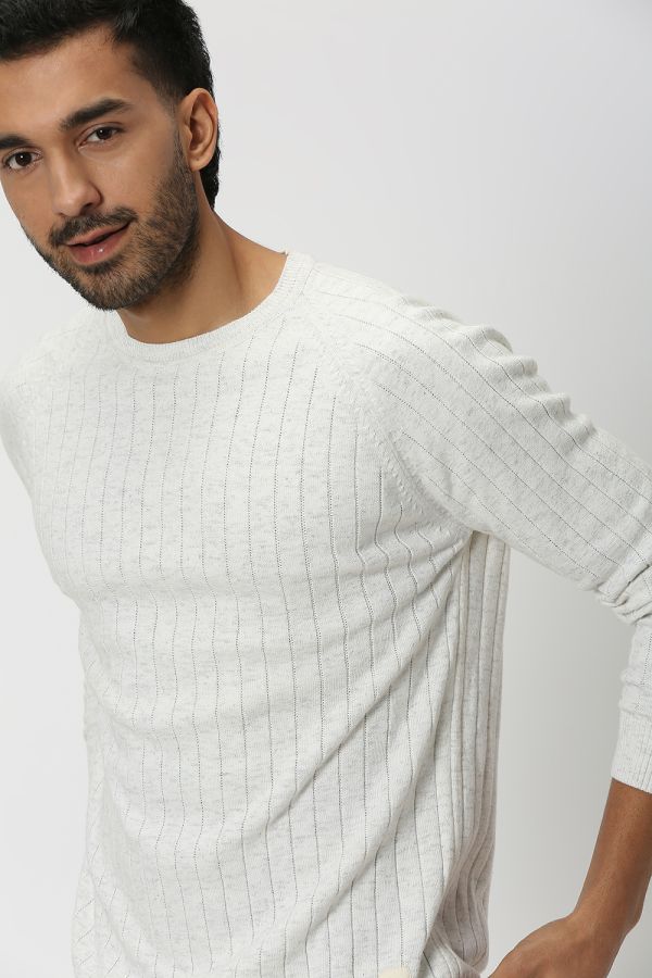 Light Grey Textured Stripe Flatknit