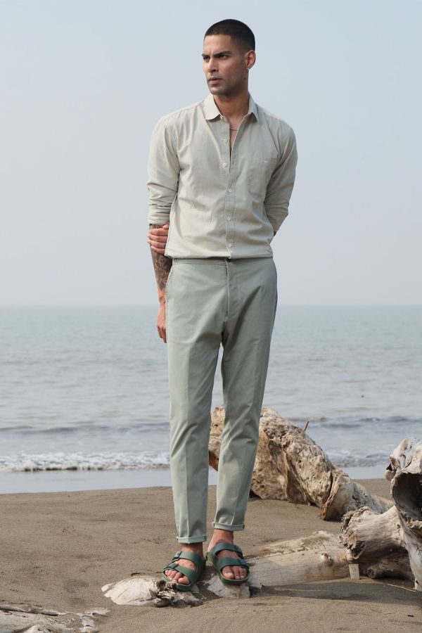 Light Olive Slim Fit Casual Shirt