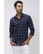 NAVY & WHITE STITCH CHECK SLIM FIT CASUAL SHIRT