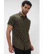 OLIVE & WHITE MICRO PRINT SLIM FIT CASUAL SHIRT