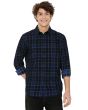 Navy Tonal Check Corduroy Slim Fit Casual Shirt