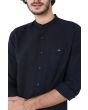 Navy Cotton Linen Slim Fit Casual Shirt